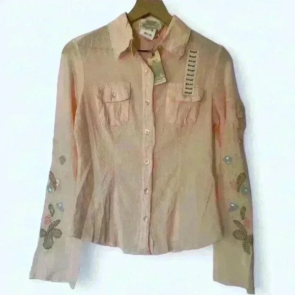 NWT Mur Mur 100% Cotton Embellished‎ Blush blouse - Picture 1 of 8